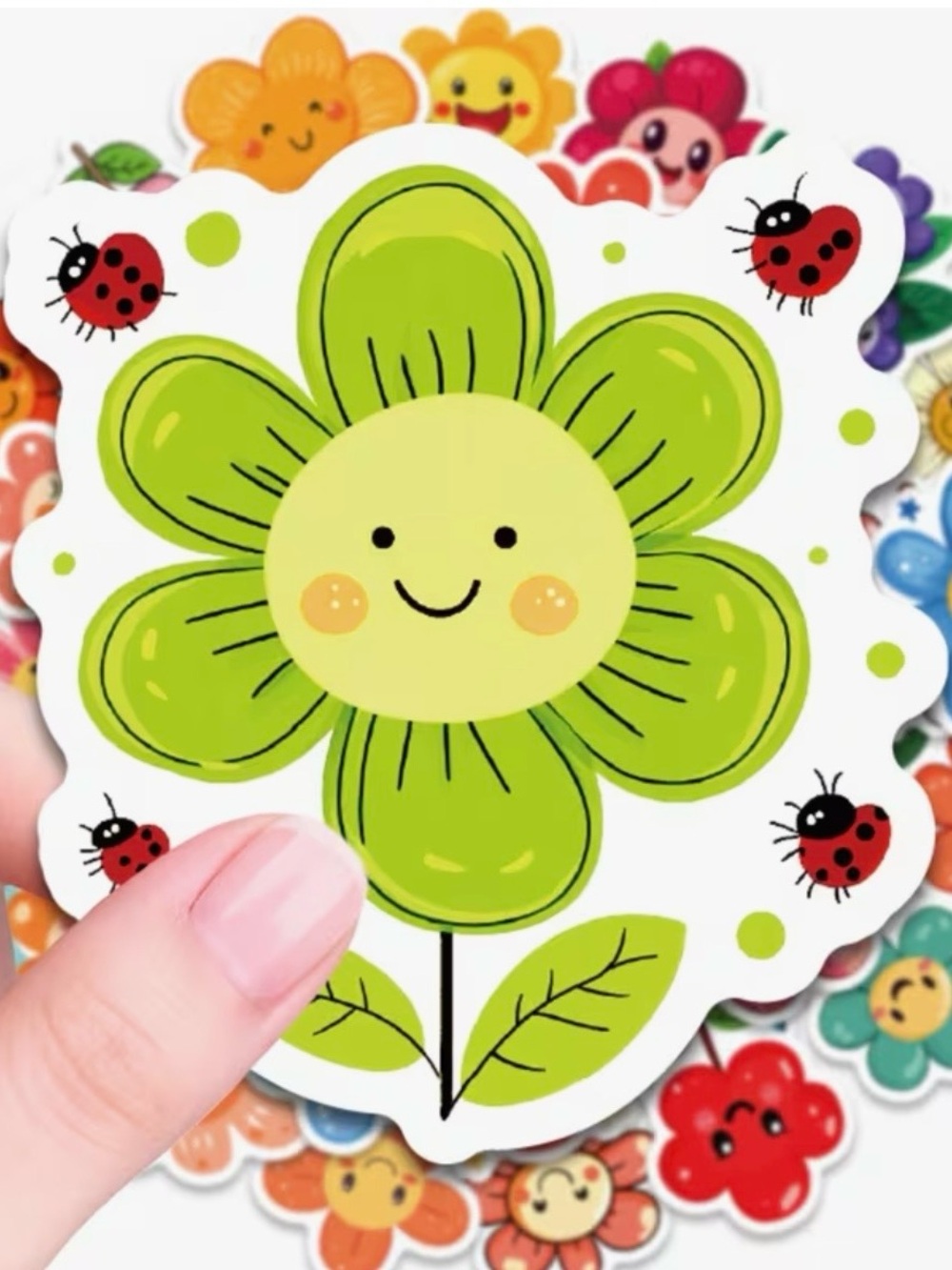 50 Smiling Happy Flower Stickers Bright Colors Garden Flowers Cute Insects